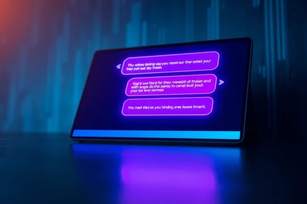Modern AI chat platform interface with colorful chat bubbles and neon accents on a dark background.