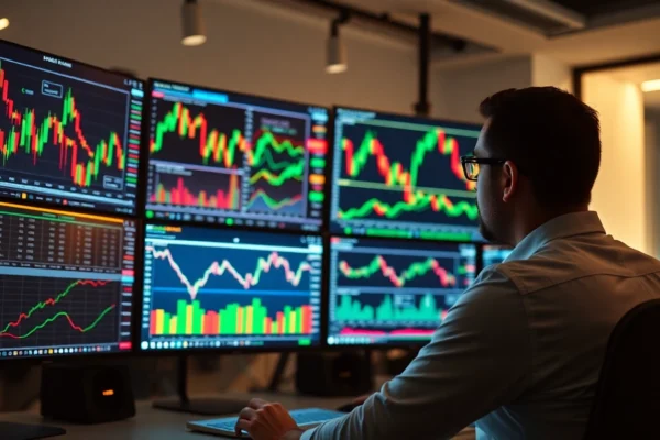 Trading view platform showing live market charts and trading data for active traders