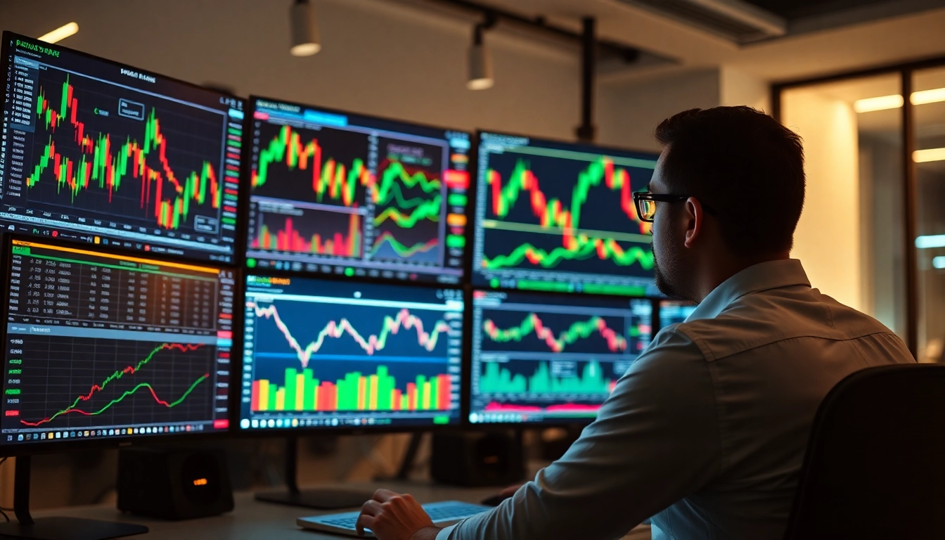 Trading view platform showing live market charts and trading data for active traders